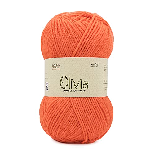 Image of Ganga Acrowools Acrylic Olivia, Double Knit Yarn. Hand Knitting and Crochet Yarn. Oekotex Class 1 Certified. Pack of 2 Balls - 100Gms Each. Shade No - Olv036, Orange