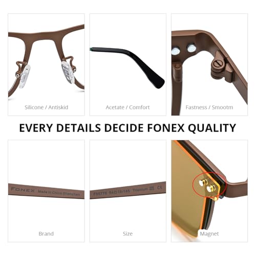 Image of FONEX Pure Titanium Glasses Frame Men Square Magnet Clip On Eyeglasses with Polarized Lens