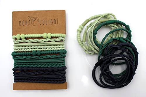 Boho Colibri Hair Tie Bracelets | Hair Bands that you can Wear as a Bracelet, Use as a Hair Tie | Have fun when you Mix & Match your Hair Ties | Fashion & Stylish (Greens), 12 Count (Pack of 1)