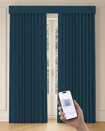Image of Graywind Motorized Curtains with Track, Room Darkening Smart Curtains, Rechargeable Curtains Compatible with Alexa & Remote Control for Large Windows, Custom Drapes Up to 220 inch, Echo (Navy)