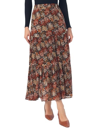 Jupe en chiffon fleurie à ourlet plissé et coupe à volants fluide et légère taille haute noir