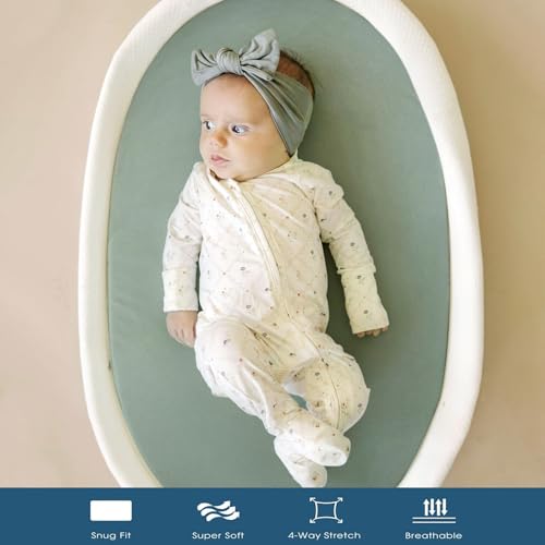 Image of GRSSDER Stretchy Ultra Soft Fitted Bassinet Sheet 2 Pack, Universal Fit for Bassinets Baby Cradle Moses Basket Oval Rectangle Mattress Safe and Snug, Jersey Bassinet Sheets for Girls, Green & Sage