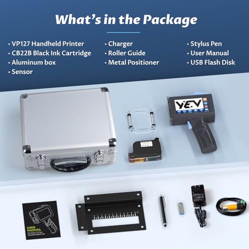 Image of YEV Handheld Inkiet Printer VP127 Upgraded Enhanced 16-Hour Continuous Printing with Photoelectric Sensor for Batch Numbers, Logos, Serial Numbers, Barcodes, and QR Codes on Various Materials (Blue)