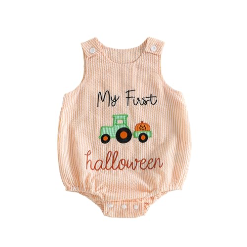 YINGISFITM My First Halloween Baby Boy Outfit Newborn Overalls Tractors Pumpkin Patch Romper Onesie Halloween Infant Clothes (My First Halloween Orange 0-3 Months)