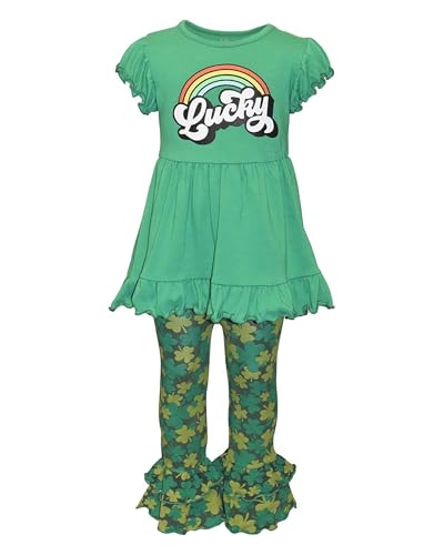 Image of Unique Baby 2 Piece Girls Double Ruffle Leggings and Short Sleeve Shirt Clothes Set Kid and Toddler Girl Outfit