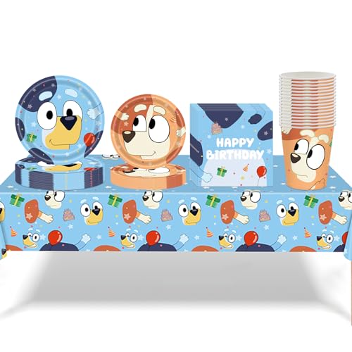 Conjunto de 69 peças de louça de festa de aniversário, decoração de mesa de aniversário infantil, pratos, copos, guardanapos, toalha de mesa, decoração de festa de aniversário infantil, louça temática