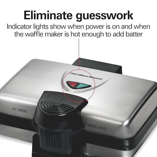 Hamilton Beach Belgian Mini Waffle Maker with Shade Control, Makes 2 at Once, Create Personalized Keto Chaffles and Hash Browns, PFAS-Free Non-Stick Plates, Compact Design, Stainless Steel (26009)
