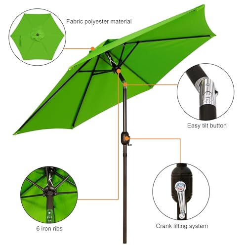 Image of Blissun 7.5 ft Patio Umbrella, Yard Umbrella, Outdoor Market Umbrella with Push Button Tilt Crank, Lime