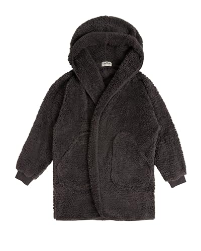 UnHide Shleepy Kids Faux Fur Robe - Lightweight, Extra Soft & Warm Wearable Blanket - Machine Washable - Charcoal Charlie