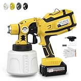 Cordless Paint Sprayer Gun with Battery 1 X 2200mAh, Handheld Electric Paint Gun with 5 Copper Nozzles, 1400ML Containers, Paint Sprayer for House Painting Furniture Cabinets Fence Wall