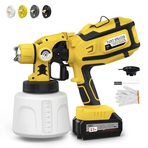Cordless Paint Sprayer Gun with Battery 1 X 2200mAh, Handheld Electric Paint Gun with 5 Copper Nozzles, 1400ML Containers, Paint Sprayer for House Painting Furniture Cabinets Fence Wall