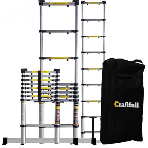 𝐂𝐑𝐀𝐅𝐓𝐅𝐔𝐋𝐋 Aluminium Teleskopleiter CF-101A | 𝟑 𝐉𝐀𝐇𝐑𝐄 𝐆𝐀𝐑𝐀𝐍𝐓𝐈𝐄 - Trittleiter - Leiter ausziehbar - Stehleiter - Ausziehleiter - Alu Anlegeleiter mit Tragetasche (3.2 Meter)