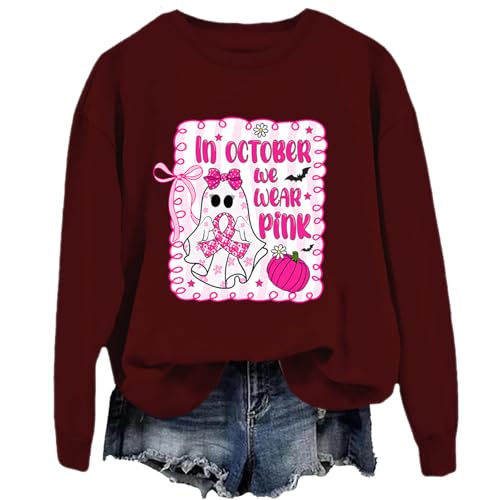 In October We Wear Pink Sweatshirt Cute Halloween Sweatshirt