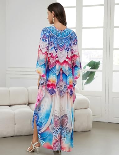 Image of KECVOT Kaftan Dresses for Women Plus Size Batwing Sleeve Caftans Long Bathing Suit Cover Up Maxi Beach Dress Loungewear
