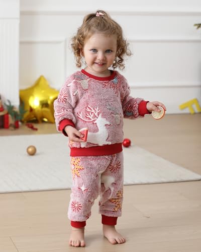 Image of Jecson Toddler Girl Clothes Baby Girl Fleece Hoodie Outfits Thick Thermal Winter Leggings 2Pcs Clothing Sets 6M-4T