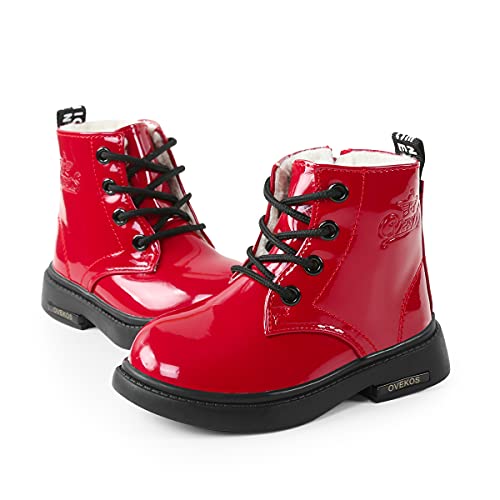 Youecci Botas Bebe Niñas Botines Niña Impermeable Cuero Botas de Invierno Niñas Niños Cordones Antideslizante Transpirable Zapatos A-Rojo (Forro de Felpa) 29 EU Cover