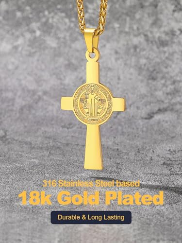 Image of U7 Saint Michael Necklace for Men,Stainless Steel /18K Gold Plated St Michael Archangel /Saint Benedict /Saint Christopher Pendant Amulet Necklace for Men Women