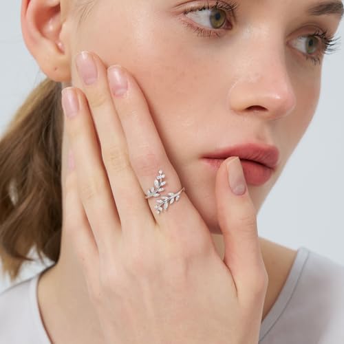 Moissanite Ring Enhancer for Women, D Color VVS1 Marquise Cut Open Leaves Ring 925 Sterling Silver Branch Adjustable Guard Wrap Jewelry2