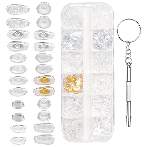 Volumoon 60 Paar Brillen Nasenpads, Nasenpads Brillen Reparatur Set, 12 Stile Luftkammer Nasenpads Silikon, Schraubbrillen Nasenpads, Rutschfeste Nasenpads Weiche Silikon, Push in Nasenpads