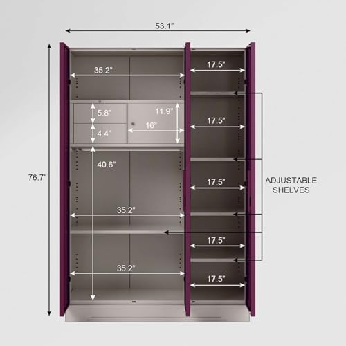 Image of Interio by Godrej Slimline 3 Door Steel Almirah with Locker, Drawer, Star Mirror (Purple, Textured Finish)