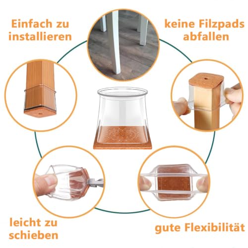 Image of Chair Leg Floor Protectors Square for Hardwood Floors 20 Pcs X-Large | Furniture Leg Felt Pads Caps Covers, Protect Wooden Floors from Scratching, Glide Easily (Fit:1-5 /8 inch to 2 inch)