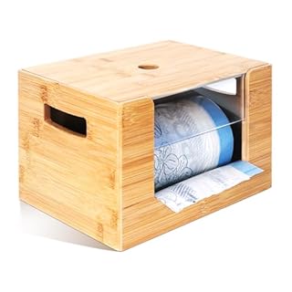 Bamboo Stackable Storage, Trash Bag Dispenser, Garbage Bag Rolls Holder with Lid, Stackable Storage for Kitchen/Laundry Room/Under Sink Organization