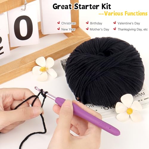 Image of Katech Cotton Yarn for Crocheting-55% Cotton 45% Acrylic-#3 DK (Light)-Super Soft Milk Cotton Yarn-Great Crochet and Knitting Starter Kit for Colorful Craft(Black)
