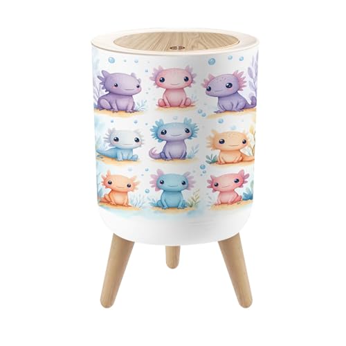 Papelera pequeña con tapa y diseño de axolote acuarela
