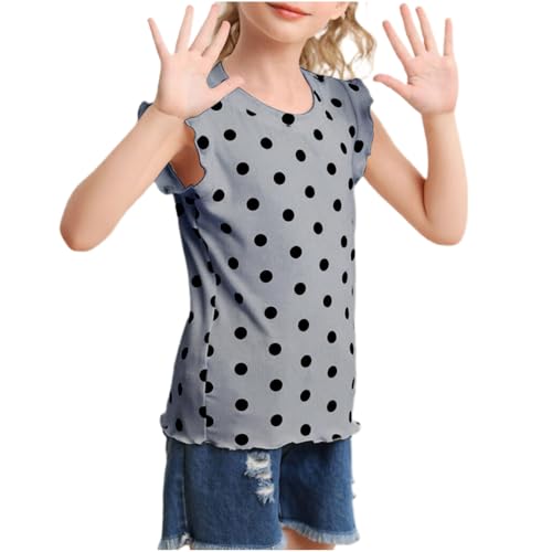 4-10 Years Girls Ploka Dots Ruffle Sleeveless T Shirt Kids Summer Cute Graphic Tops Loose Crewneck Casual Tees