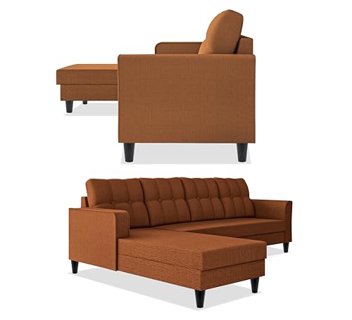 Image of Adorn India Maddox Tufted L Shape 6 Seater Sofa Set LHS (Rust) (3 Year Warranty)
