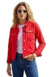 Roman Originals Stretch Jacket for Women UK - Ladies Denim Jean Summer Coat Bengaline Casual Smart Utility Trucker Biker Fitted Classic Work Spring Soft Vintage - Red - Size 12