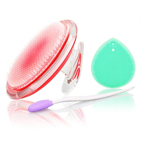 Exfoliating Brush For Razor Bumps and Ingrown Hair Treatment,Nose Cleaning Brush,Soft Silicone Blackhead Scrub Remover Brush,Silicone Face Scrubbers Set - Perfect for Dry Brushing,Body Brush (Orange)