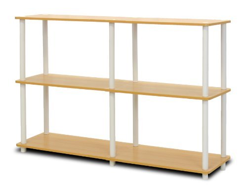 Furinno 99634 BE/WH Turn-N-Tube 3-Tier Double Size Storage Display Rack, Beech/White