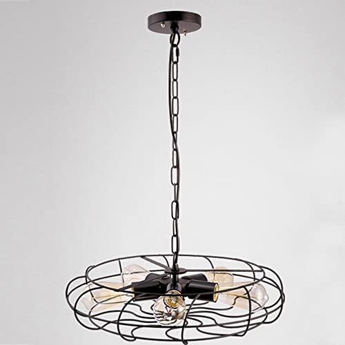Lanterne noire luminaire pour éclairer un salon sombre avec une suspension cage en métal 5 feux