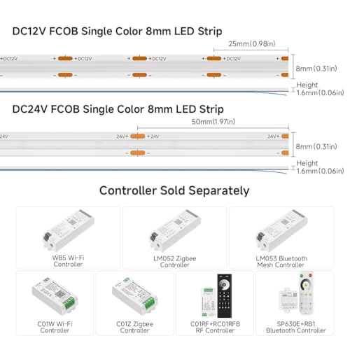 Tira LED COB verde 5m 480 LEDs/m 12V DC IP30 miniatura 6