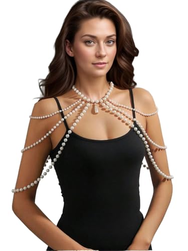 Unykaflor Women Beaded Shawl Pearl Capelet Vintage Pearl Cape Body Jewelry for Bridal Wedding Steampunk Costume