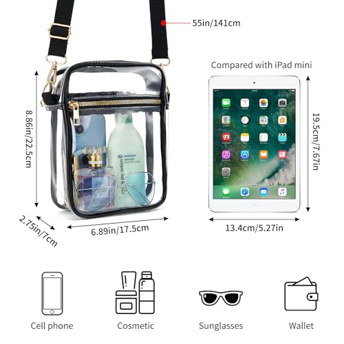 Image of Clear Crossbody Bag Stadium Approved,Adjustable Shoulder Strap Clear Crossbody Purse for Concerts,Sports Events