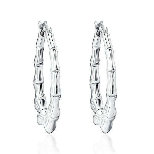 925 Sterling Silver Bamboo Earrings Women, Boho Style Large Hoop Earrings Door Knocker Earrings for Party, Anniversary < Birthday3