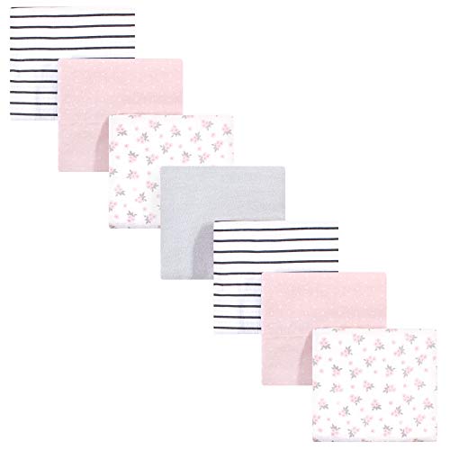 Image of Hudson Baby Unisex Baby Cotton Flannel Receiving Blankets Bundle, Gray Pink Floral, One Size