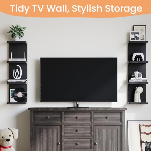 Image of upsimples 4 -Tier Floating Wall Shelf, Black Vertical Vanity Decor Shelves | Wall Display for Bag, Purfume, Shoes, Books, Storage Shelves for Bedroom, Living Room, Home Decor