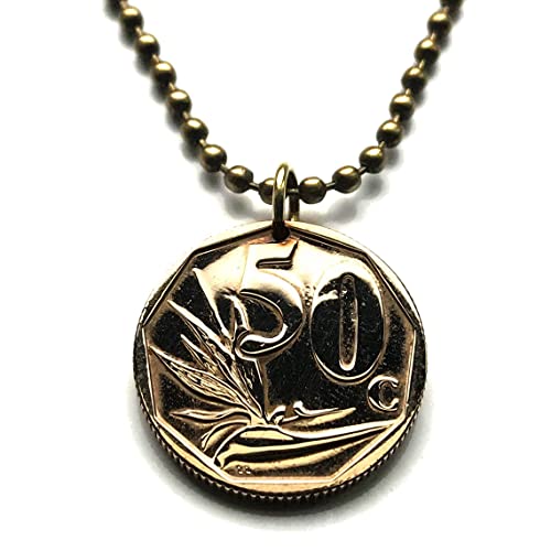 South Africa 50 Cents coin pendant crane flower Bird of paradise gardening botanical Cape Town Johannesburg Durban Pretoria Port Elizabeth Bloemfontein Soweto Tswana Xhosa Kgalagadi n000603