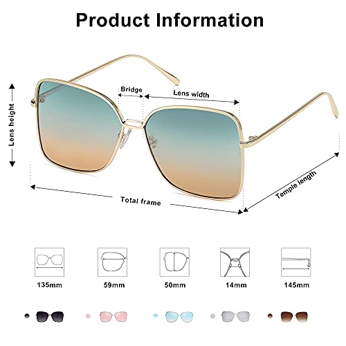 Sojos Large Square Oversized Sunglasses For Women Big Designer Style Sunnies Sj1082, Gold/Green&Brown #TOP3