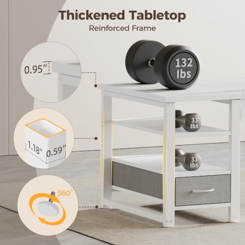 Image of Mericonia 48 in Computer Desk with Drawer, 1 inch Thick Reversible Office Desk | Modern Writing Table with Storage Shelves, Heavy Duty Industrial Study Desk for Home Bedroom Work