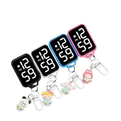 Relógio Digital Portátil com Chaveiro, Display LED, Capa Colorida, Decorativo para Mochilas, Acessório Estudantil Multifuncional, (Preto)