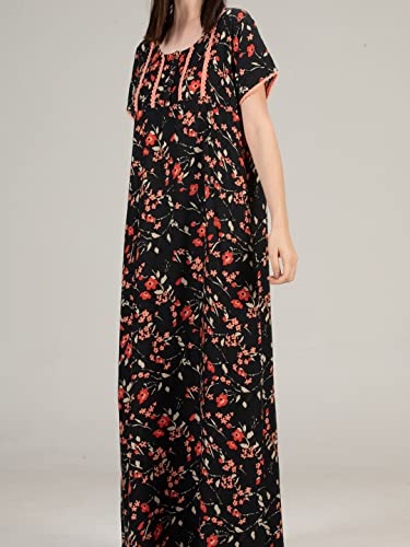 Image of Evolove Women's Cotton Long Maxi Night Gown Nighty Dress with Pocket & Stylish Button, Super Soft Comfortable (LNG-Button)