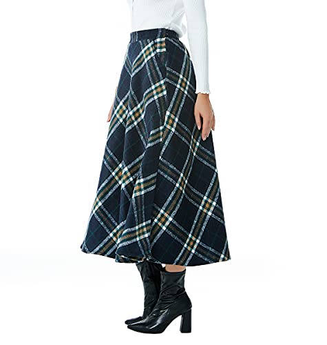 Jupe longue plissée verte style vintage rétro chic avec poches - 5