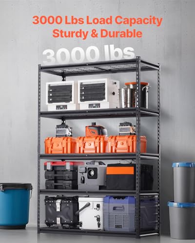 Image of VEVOR Storage Shelves, 3000 lbs, 5 Tier Heavy Duty Garage Shelving, 20 inch D x 48 inch W x 72 inch H Adjustable Metal Shelves for Industrial Shelving Unit Utility Shelf, for Kitchen, Warehouse, Basement, Black