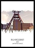 artissimo, Design-Edition, Ruhrgebiets-Bild gerahmt, 51x71cm, PE6450-ER, Ruhrgebiet: Stadt Essen, Bild, Wandbild mit Rahmen, gerahmtes Poster, Geschenk-Idee Ruhrpott, Geschenk Ruhrgebiet