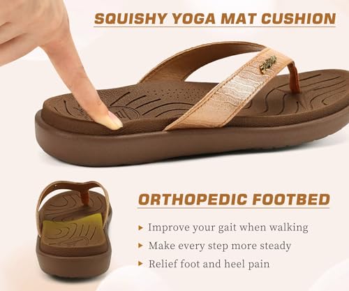 Image of jiajiale Womens Fashion Orthotic Flip Flops Ladies Slip On Lightweight Comfortable Thick Cushion Yoga Mat Thong Sandals With Plantar Fasciitis Arch Support