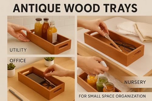 Image of WOOD ART STORE Wooden Serving Tray - Rustic Breakfast Tray for Serving, Storage & Home Decor - Decorative Ottoman Tray for Home,Office, Coffee Table, or Bed (Set of 2)